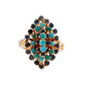 1960's Tiered Turquoise & Sapphire Cluster Ring