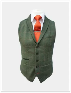 Cavani Kemson Olive Men's Slim Fit Tweed Waistcoat