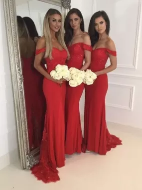 Mermaid Off-the-Shoulder Sleeveless Jersey Bridesmaid Dresses