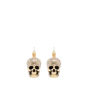 Pave Mini Skull Hoops, Gold