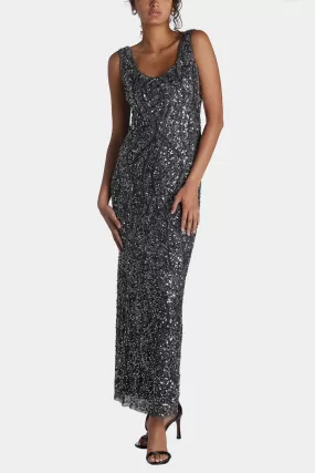 Sequin Bead Embellished Sleeveless Gown