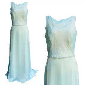 Vintage 1980s Blue Chiffon Gown by Bill Levcoff. Vintage Bride or Bridesmaid Dress.