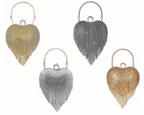 Women's Rhinestone Fringe Heart Clutch Bag